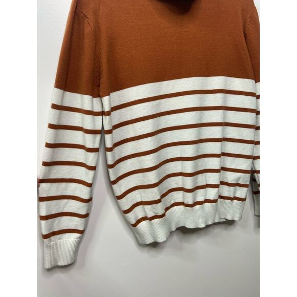 Sucrefas Turtleneck Knit Sweater Long Sleeve Colorblock Brown White Women's M - Picture 3 of 8